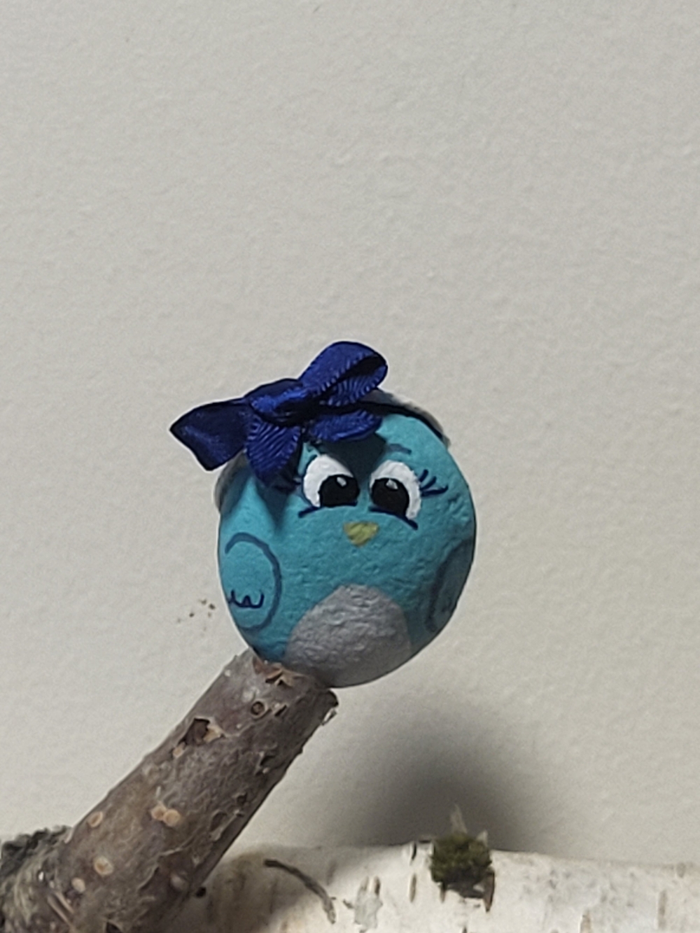 Handpainted, Small Decorative Bird Rock with Bow